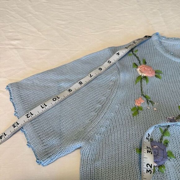Vintage Haband Floral Embroidered Knit Sweater CottageCore GrannyCore Coquette - Picture 9 of 9